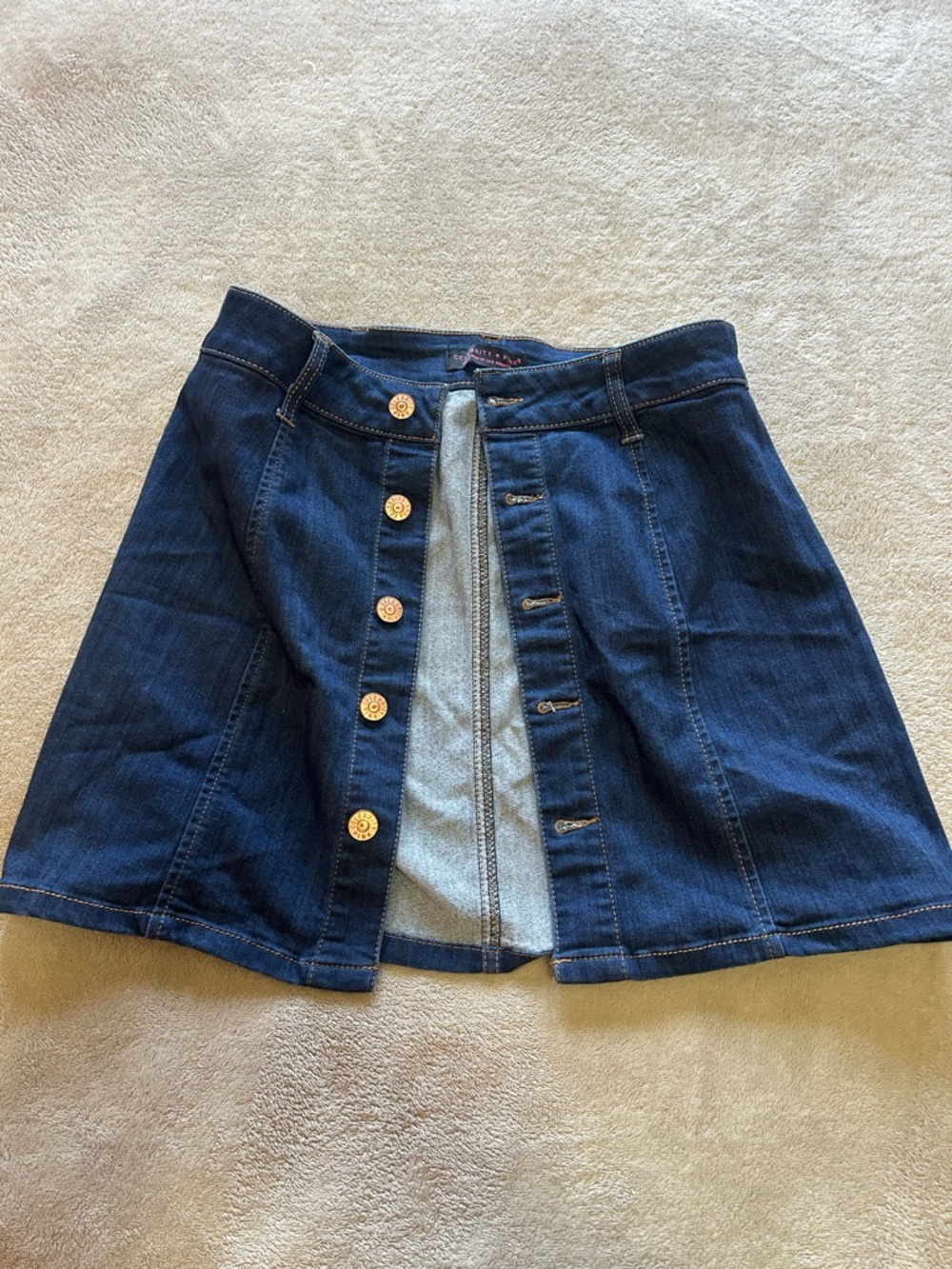 Celebrity Pink Dark Blue Button-Front Denim Skater Skirt